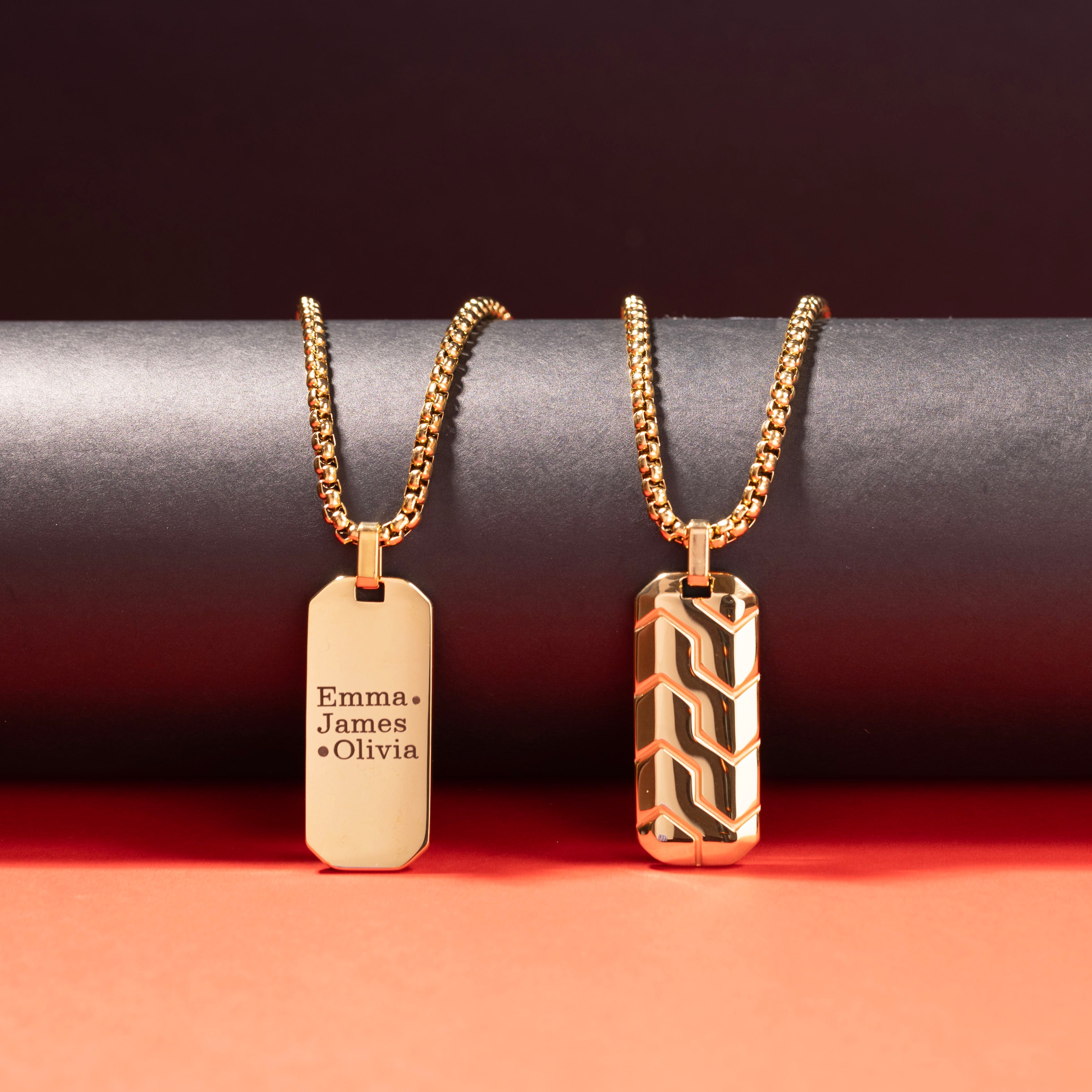 Engraved stainless steel necklace for men with personalized message